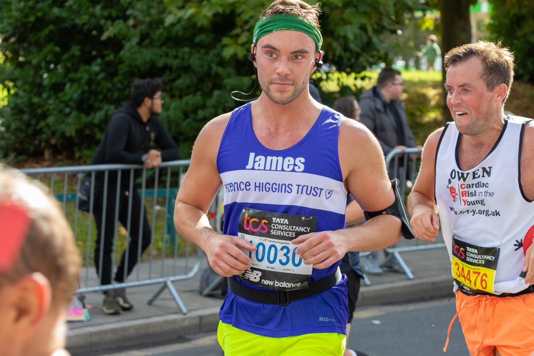 James Davidson running Marathon in Terrence Higgins Trust vest