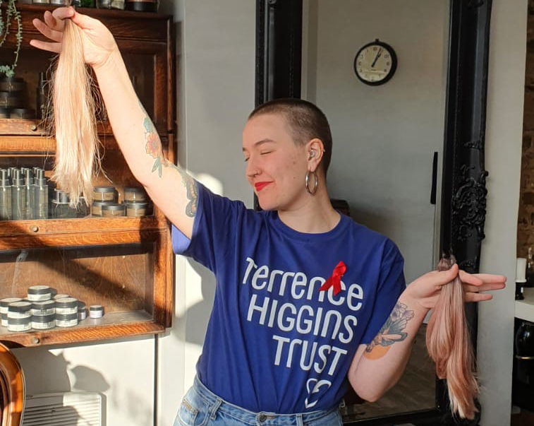 Volunteer fundraising ambassador Rosie and her shaved hair