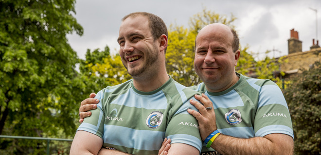 Alex and Damian in rugby kit