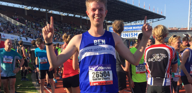 Amsterdam Half Marathon, Ben celebrating